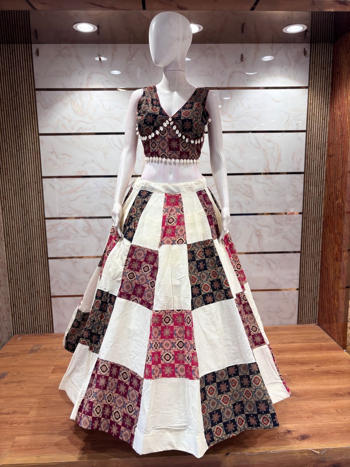 White &amp; Maroon Chaniya Choli for navratri in usa
