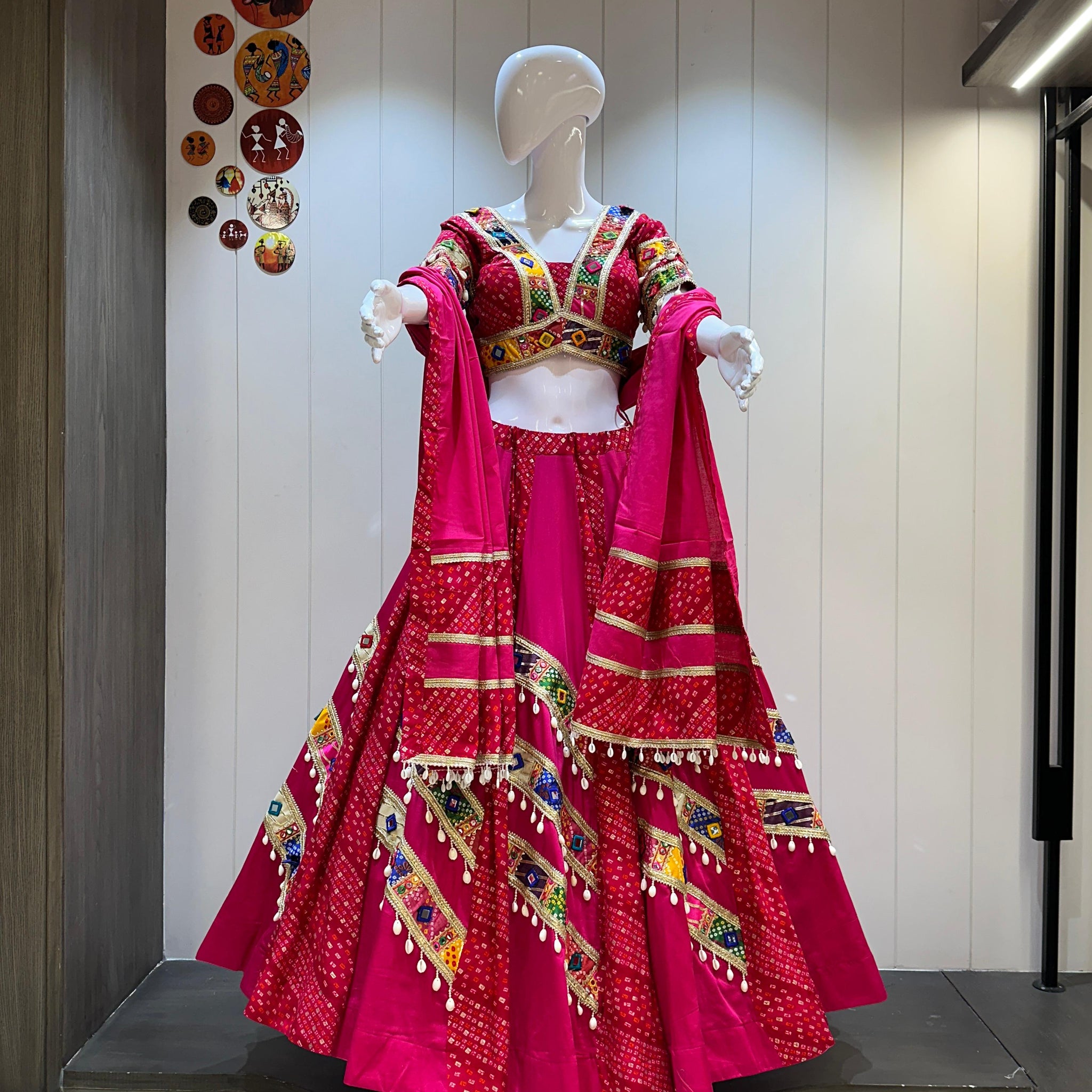Rani Pink Bandhani Chaniya Choli with 8 Meter Flare for Navratri