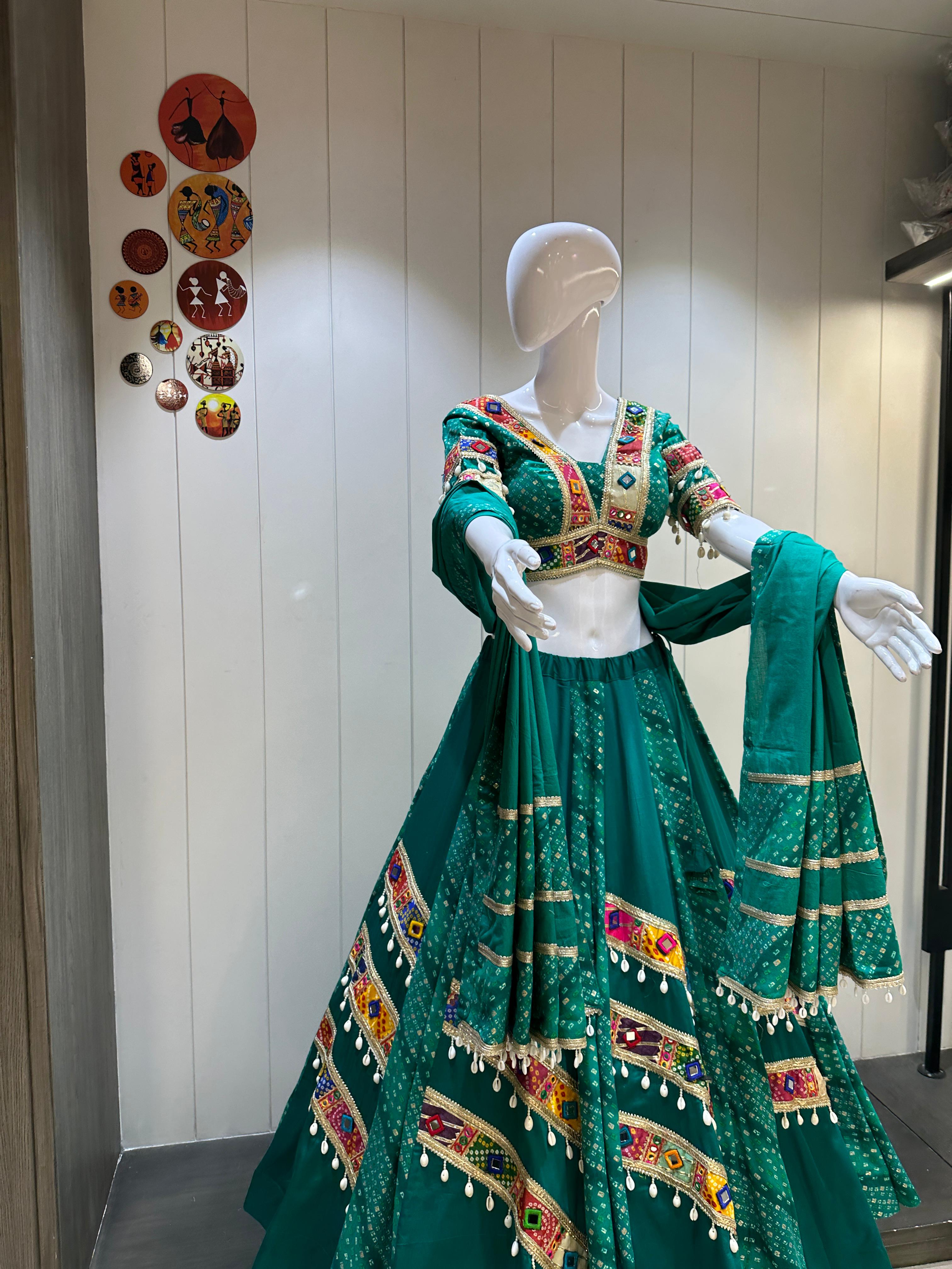 Green Bandhani Vintage Work Chaniya Choli in usa