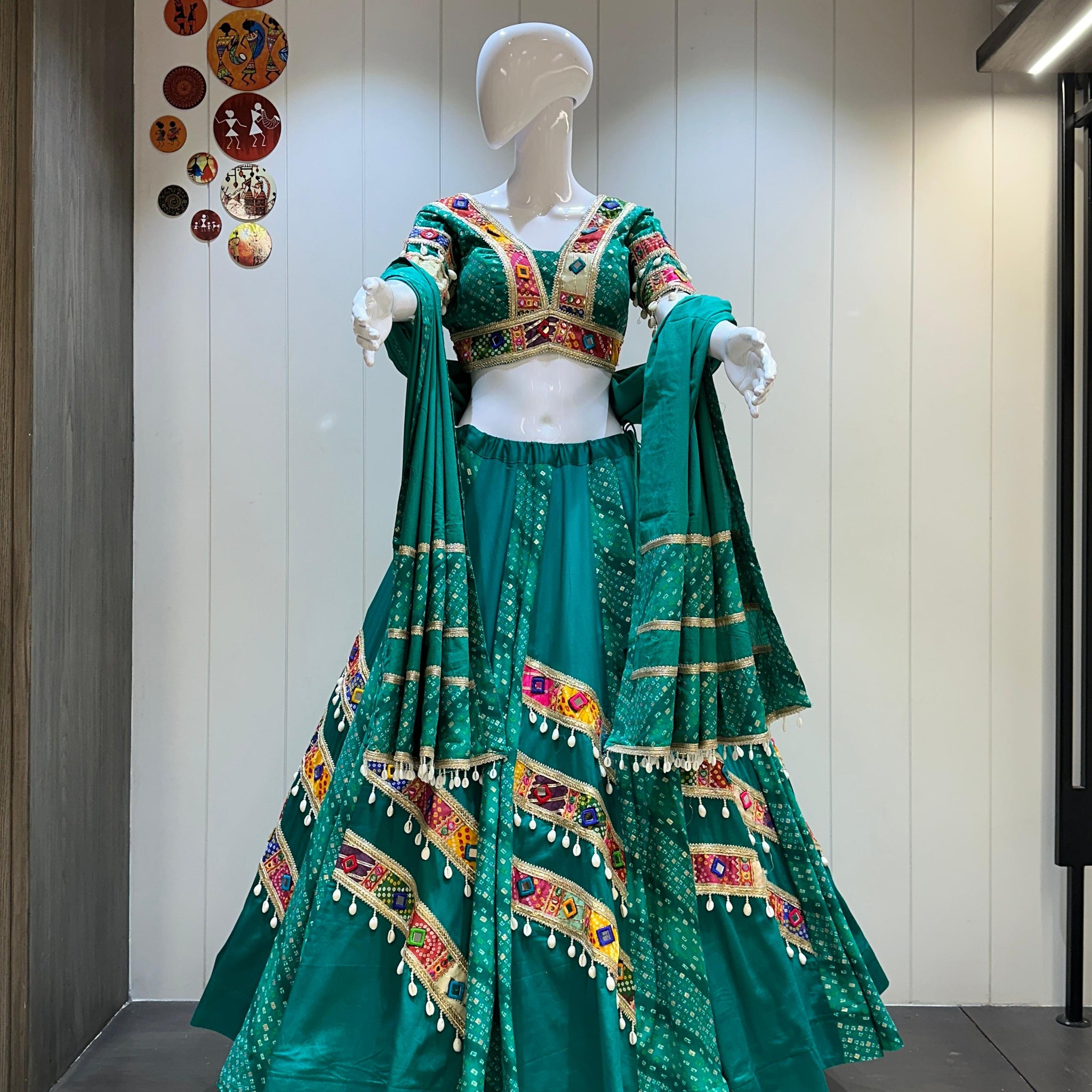 Green Bandhani Vintage Work Chaniya Choli for navratri