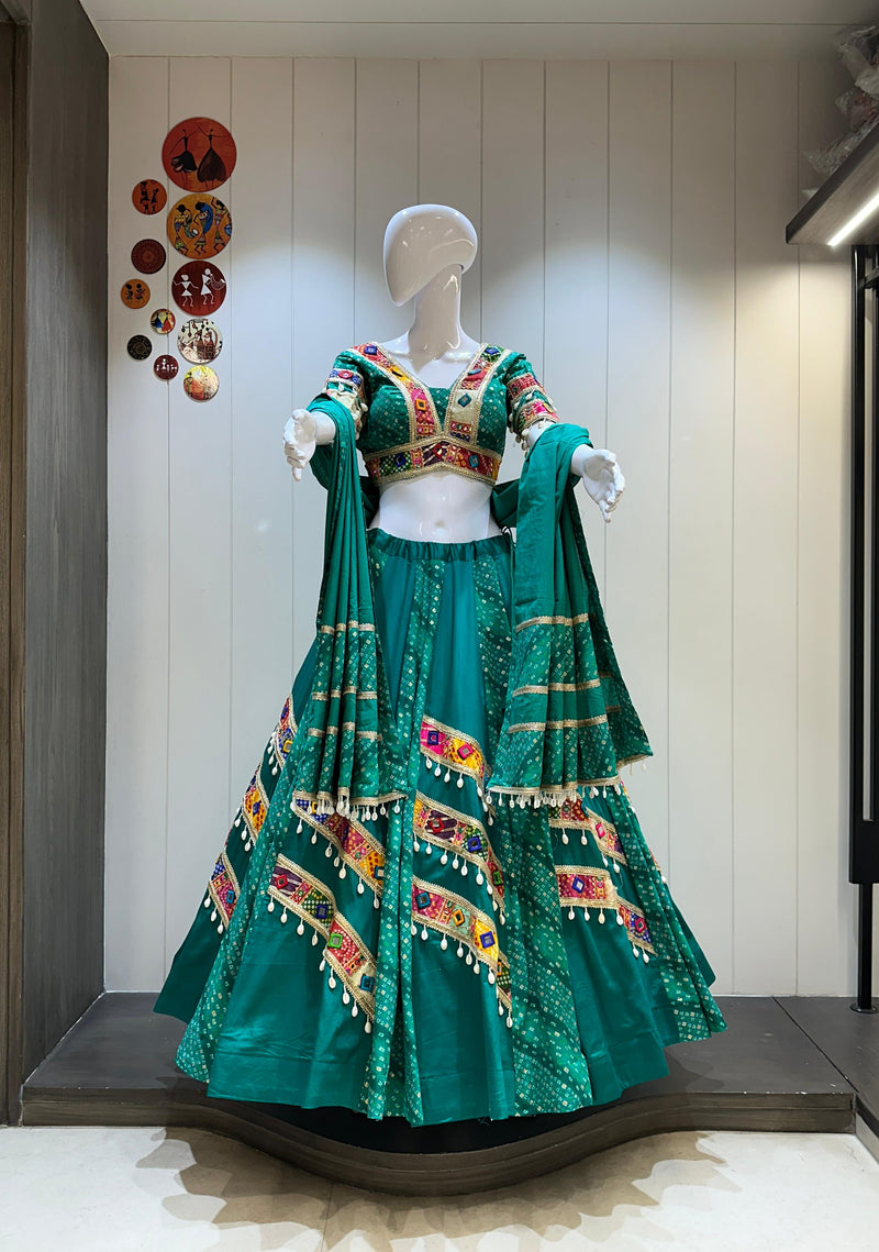 Green Bandhani Vintage Work Chaniya Choli for navratri