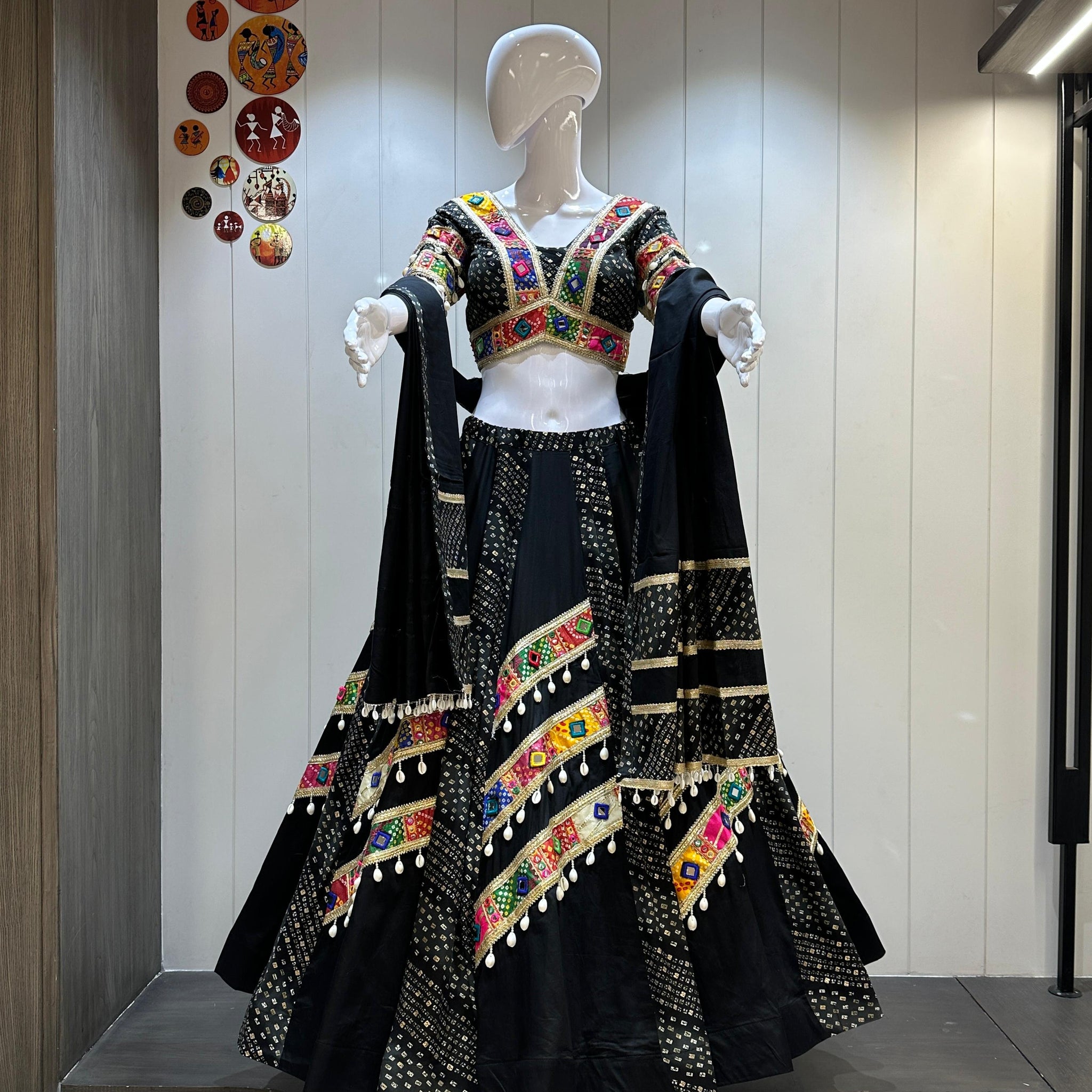 Black Bandhani Print Chaniya Choli for navratri in uk