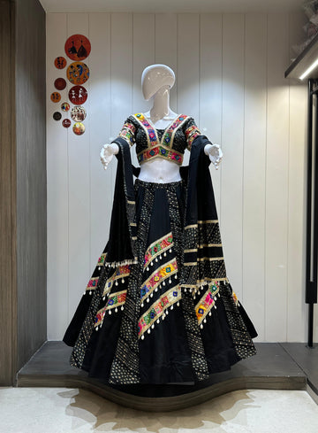 Black Bandhani Print Chaniya Choli for navratri in uk
