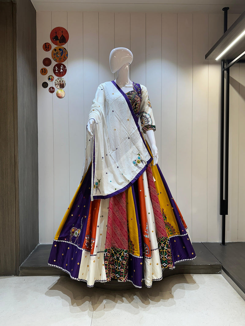 White and Purple Multi Color Chaniya Choli for Navratri