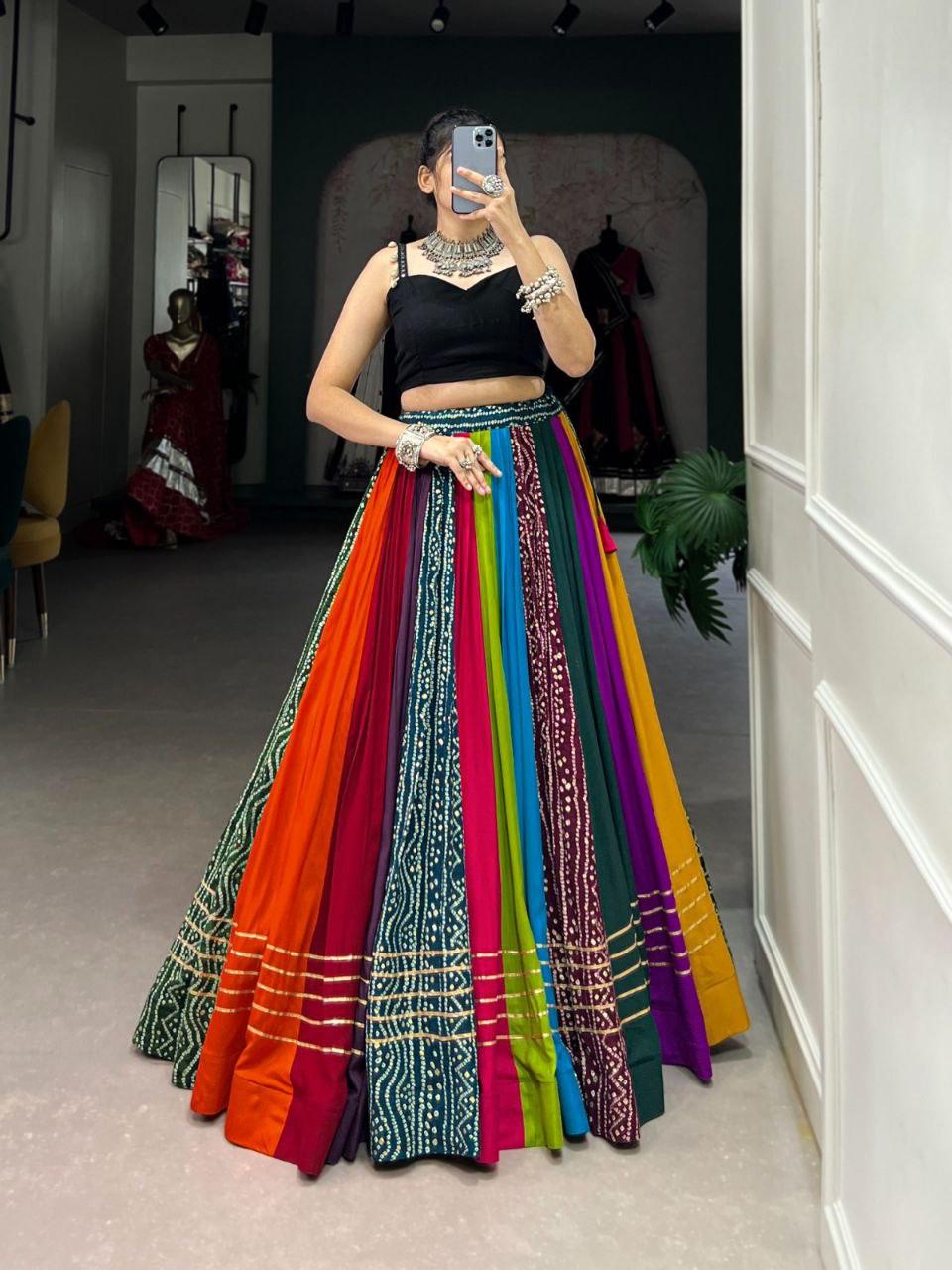 Multi Color Bandhani Navratri Lehenga Choli for Garba Dance
