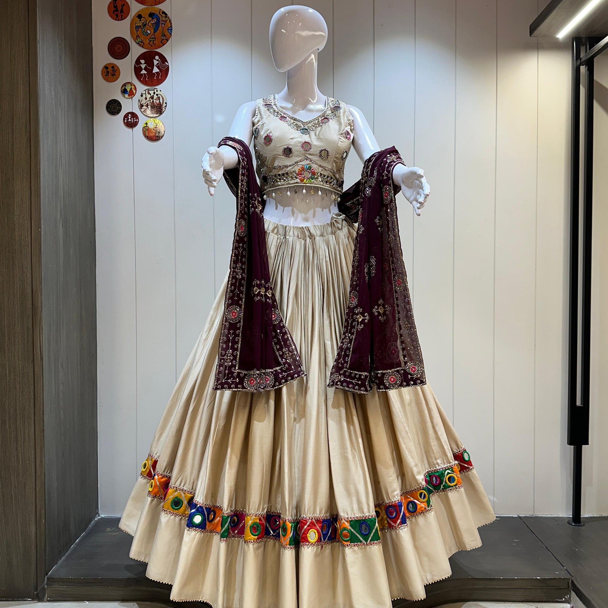 Beige Navratri Chaniya Choli for Garba