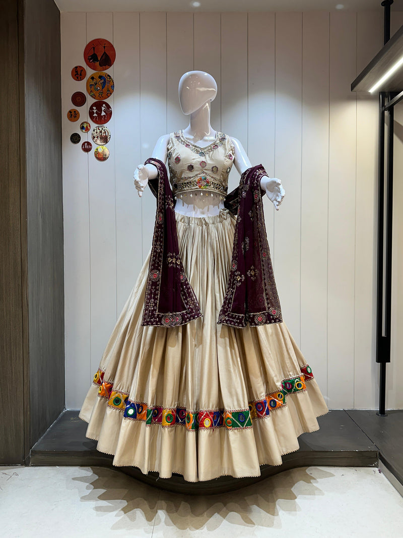 Beige Navratri Chaniya Choli for Garba