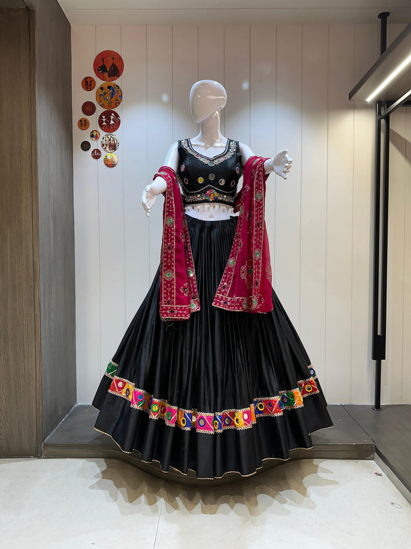 Black Chaniya Choli for Women with Pink Dupatta for Navratri