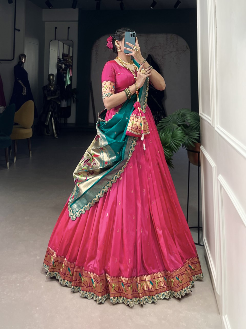 Pink Pure Jacquard Silk Zari Weaving Lehenga Choli