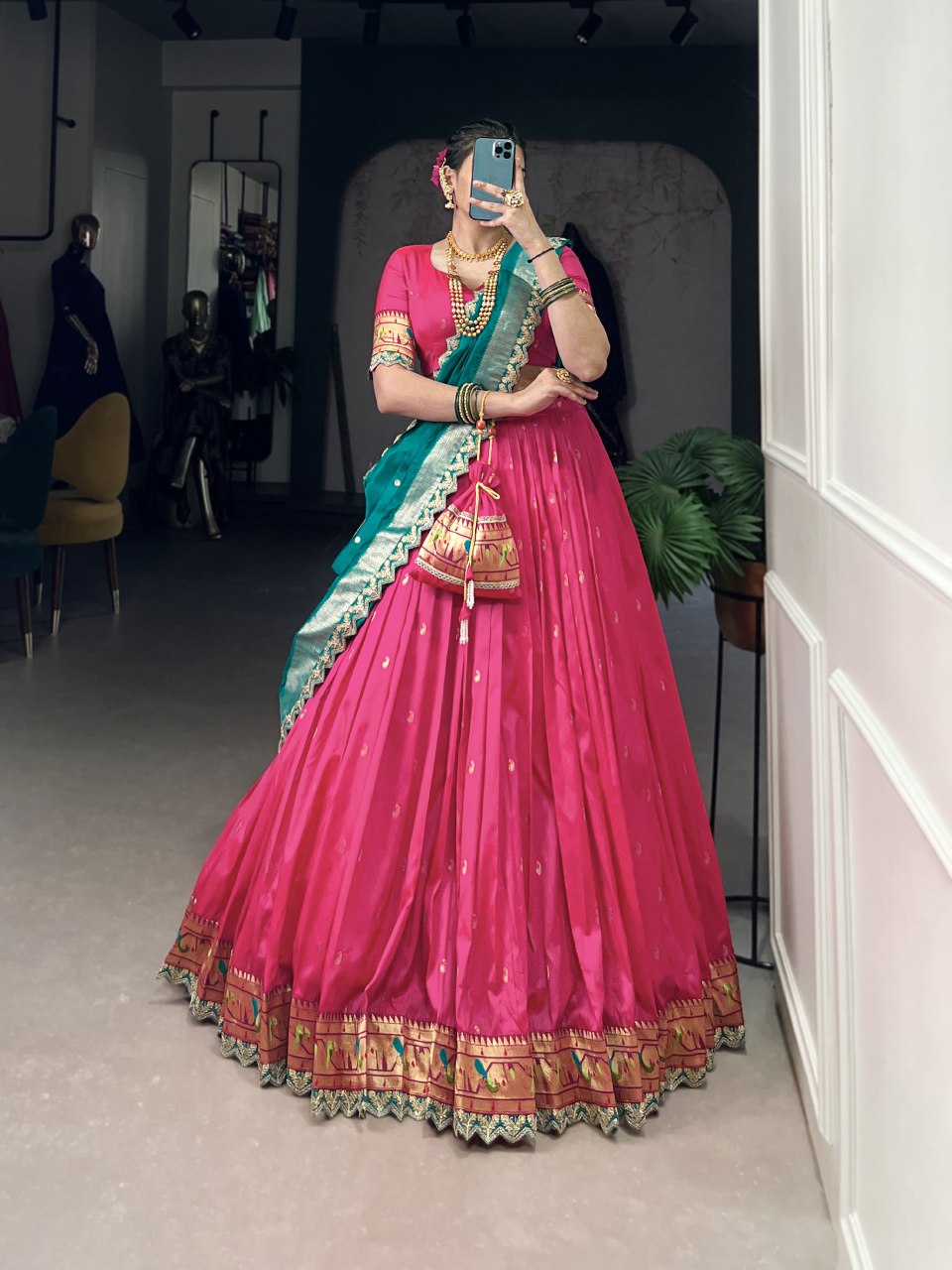 Pink Pure Jacquard Silk Zari Weaving Lehenga Choli