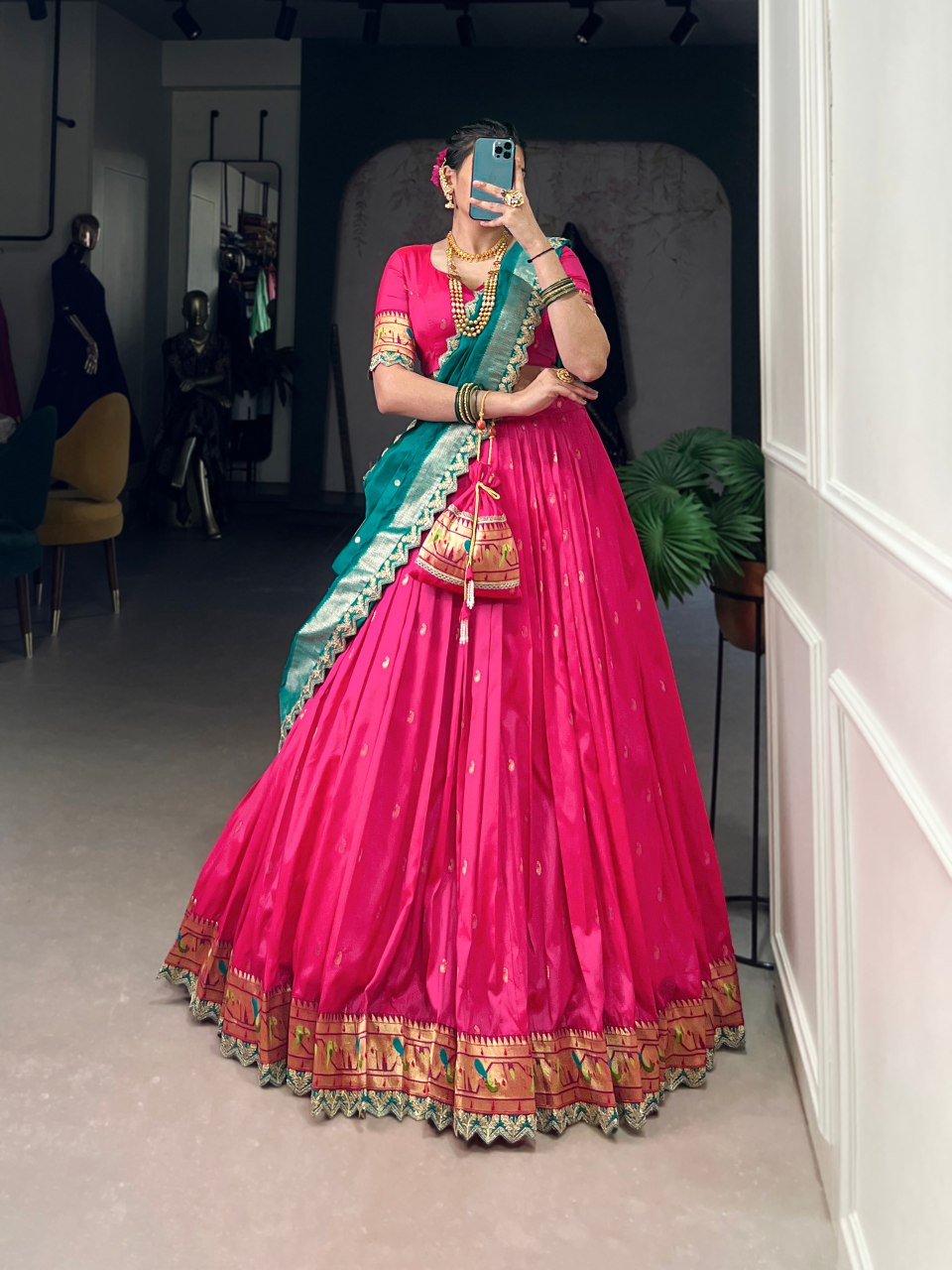 Pink Pure Jacquard Silk Zari Weaving Lehenga Choli