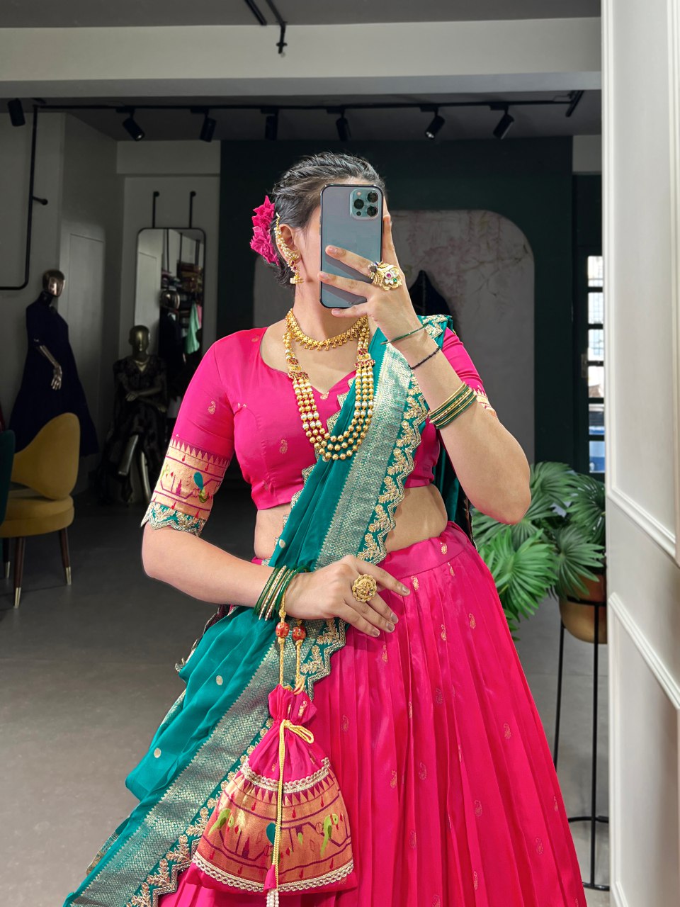 Pink Pure Jacquard Silk Zari Weaving Lehenga Choli