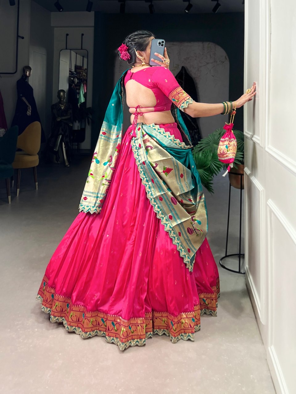 Pink Pure Jacquard Silk Zari Weaving Lehenga Choli