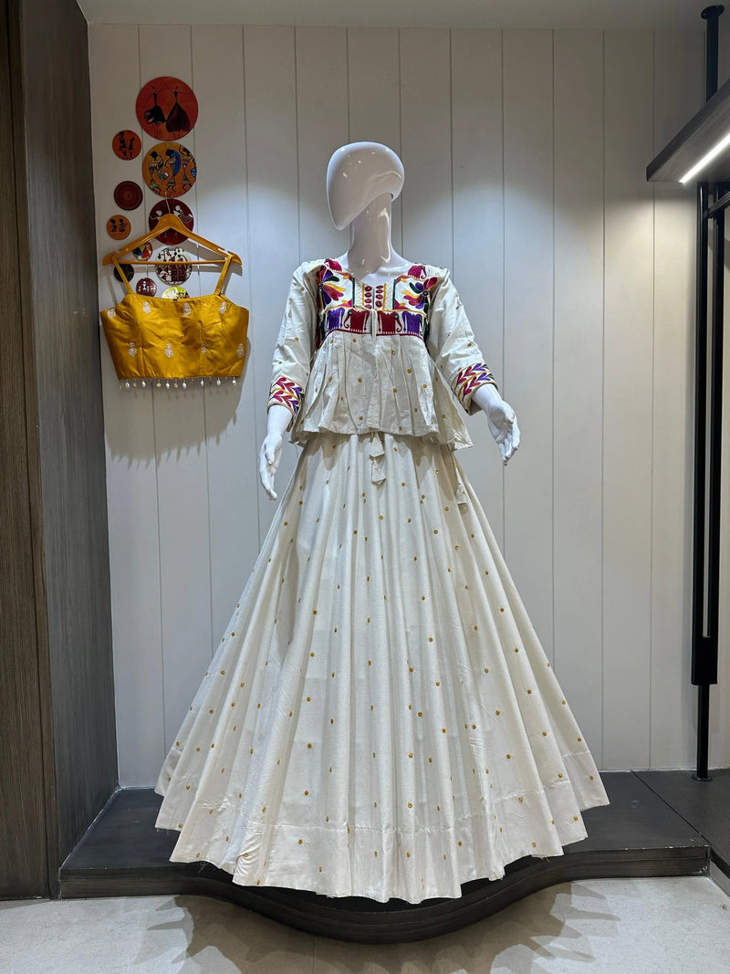 Traditional Gujarati Kediyu Set with Red Spaghetti Blouse

