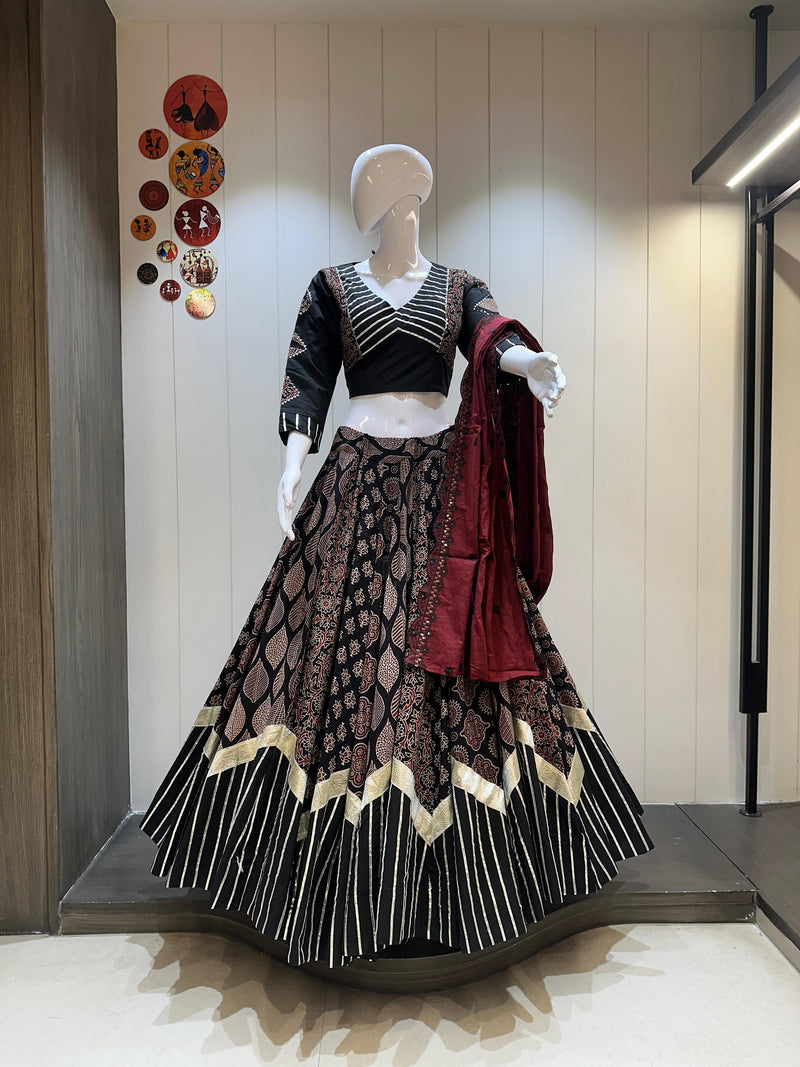 black chaniya choli for navratri with mirror work and dupatta
