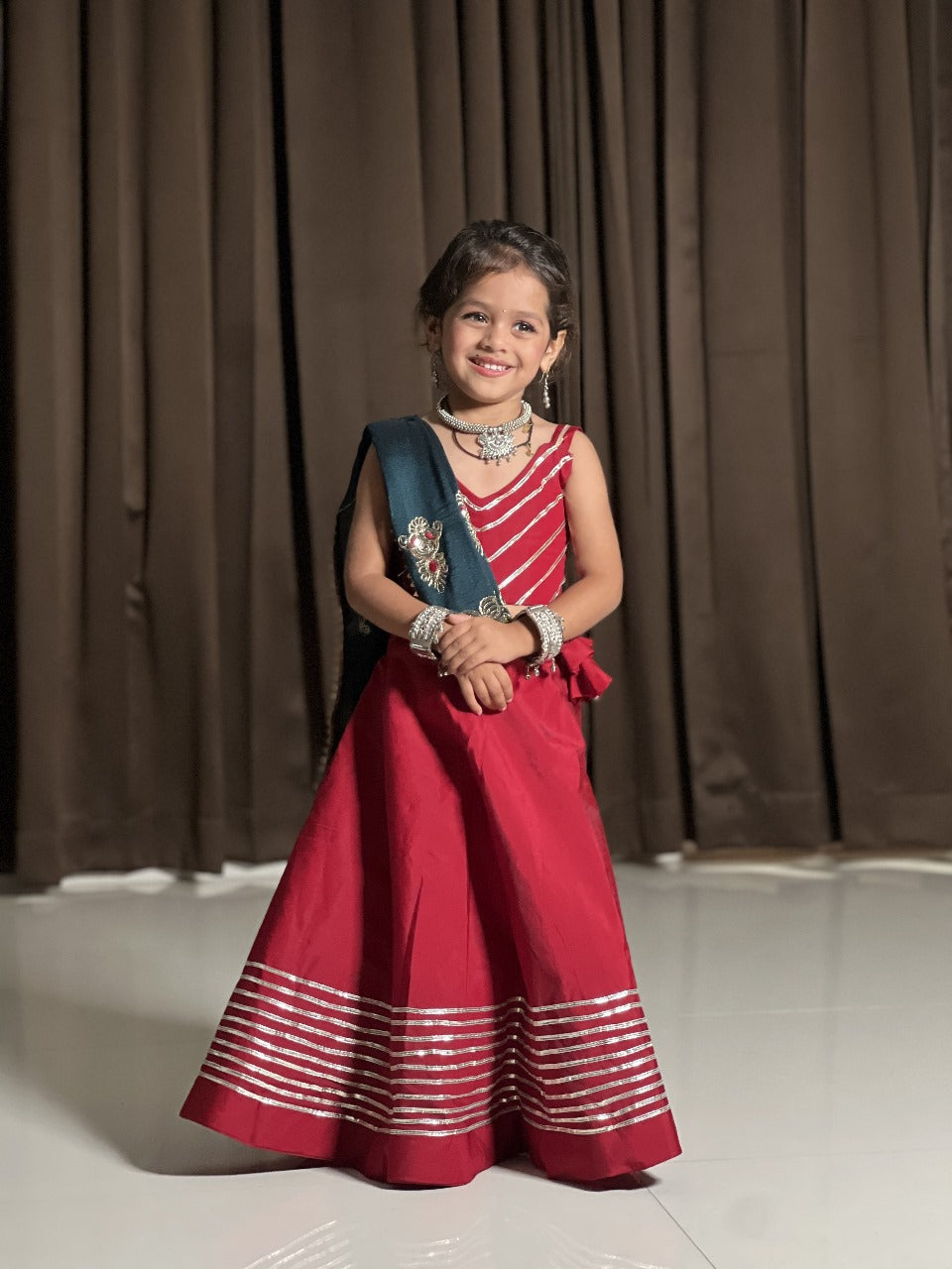Maroon kids chaniya choli for Navratri 2025 with dupatta

