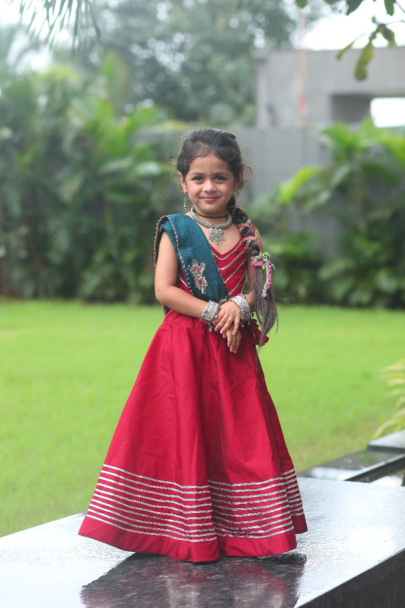 Traditional lehenga choli for baby girl in maroon color

