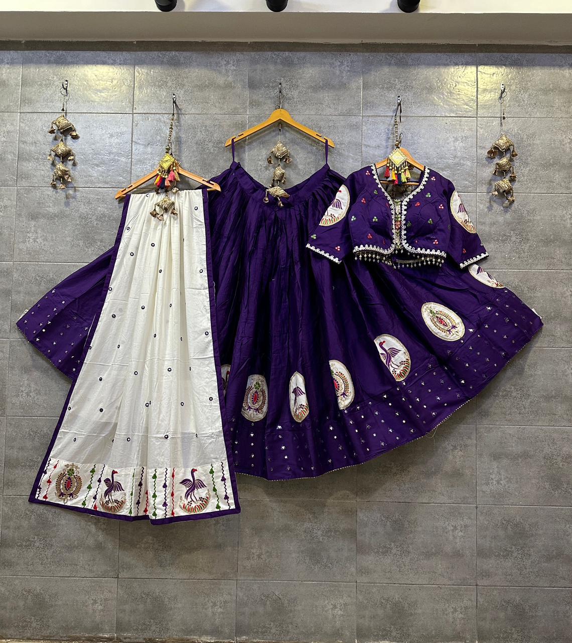 Purple Chaniya Choli Set with White Dupatta for Garba Night