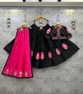 Black Gamthi Chaniya Choli for Navratri with Pink Dupatta