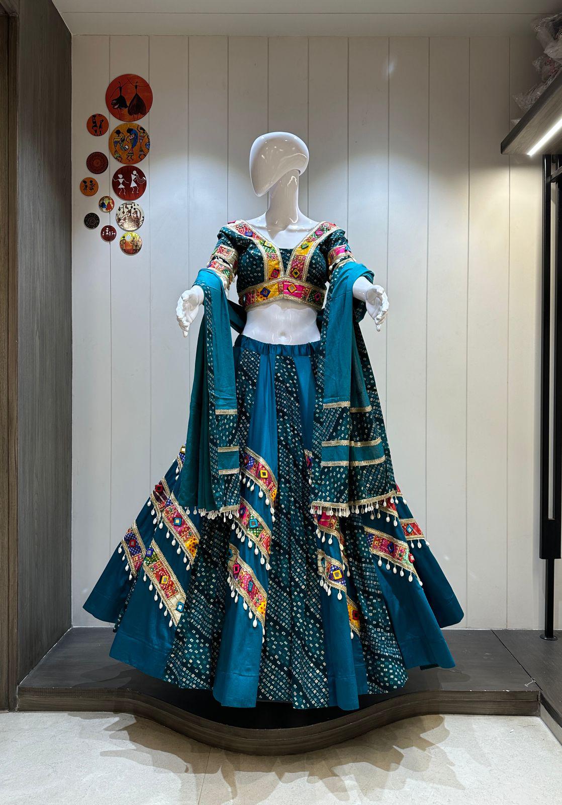 Teal Blue Traditional Bandhani Lehenga Choli Set