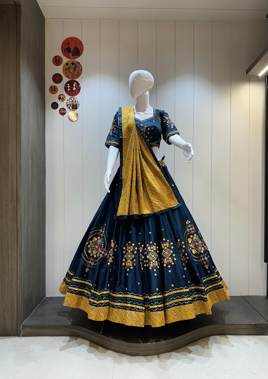 Traditional Garba Chaniya Choli Set in Jaam Cotton Fabric