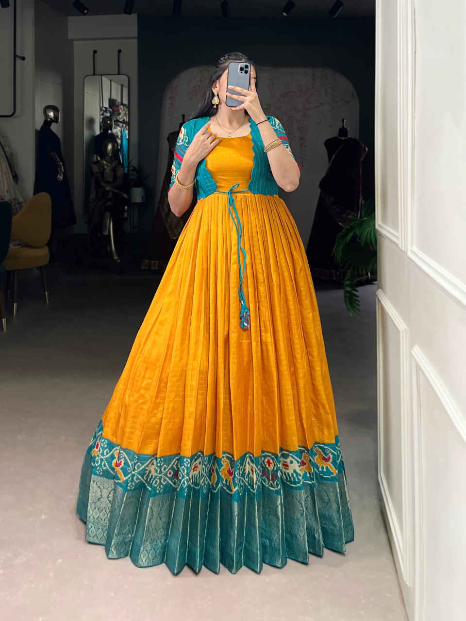 Green Pure Poly Tissur Lehenga Choli
