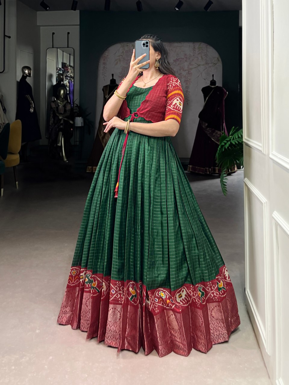 Green Pure Poly Tissur Lehenga Choli