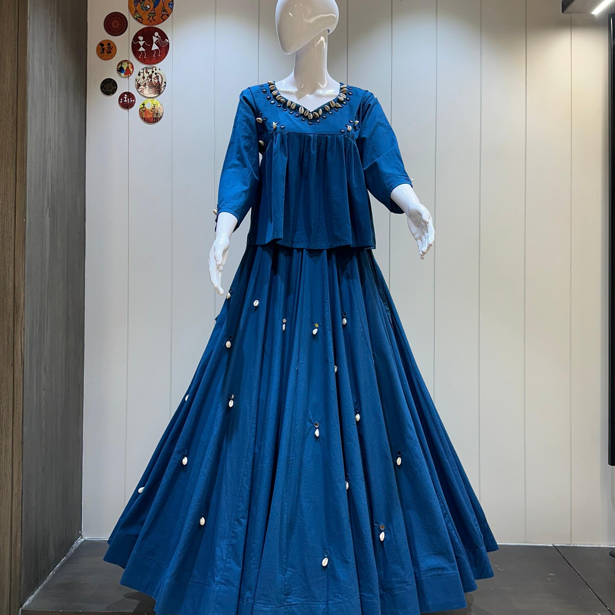 Peacock Blue Kediyu Chaniya Choli with Mirror Work


