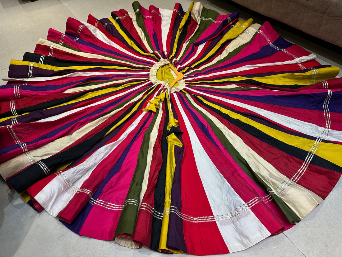 Multicolor 100 plates chaniya skirt with 20-meter flare