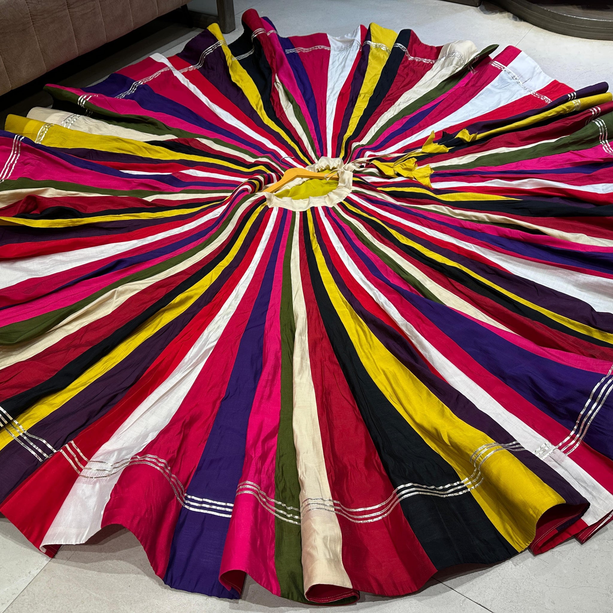 Multicolor 100 plates chaniya skirt with 20-meter flare
