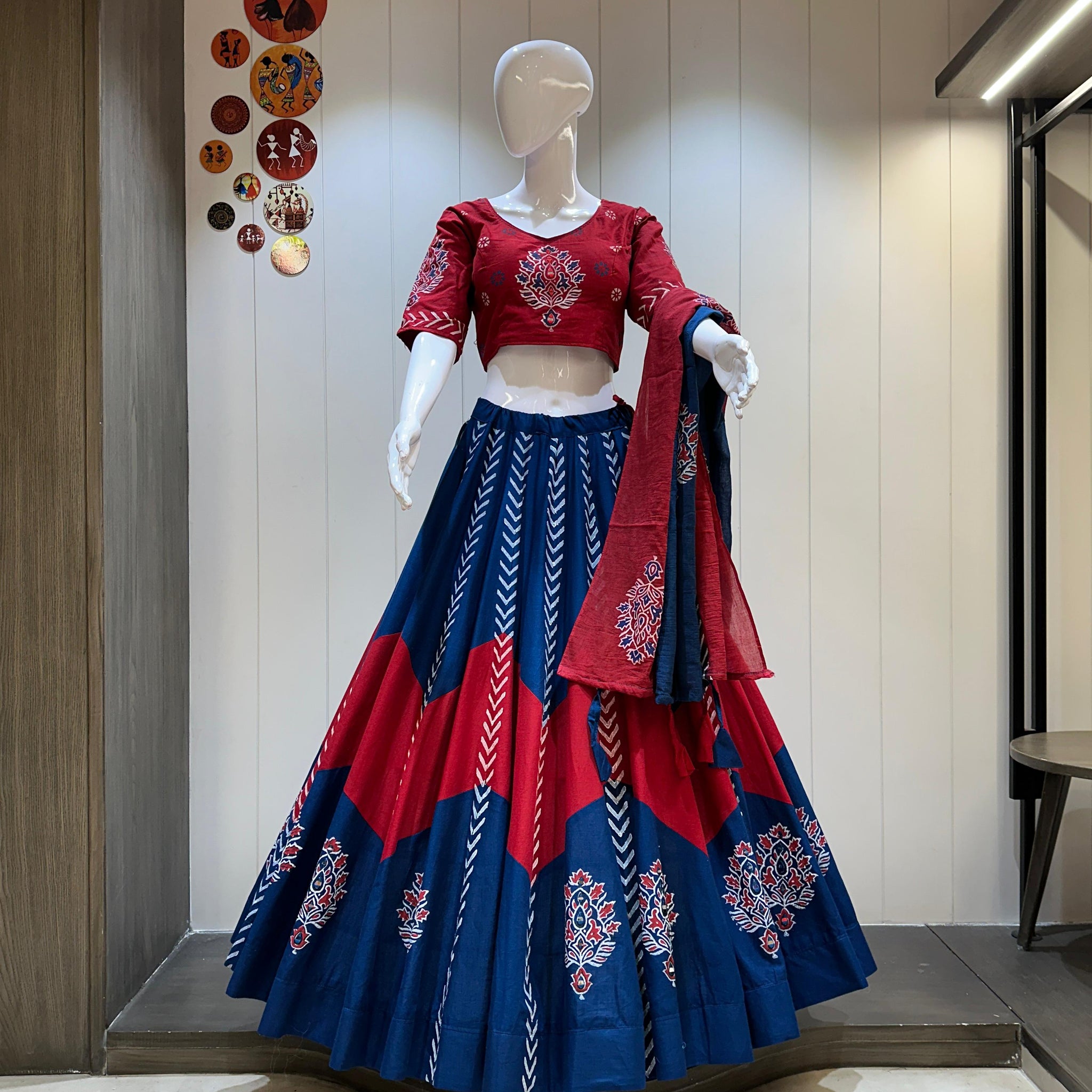 Navy Blue & Maroon Chaniya Choli with Mirror Work

