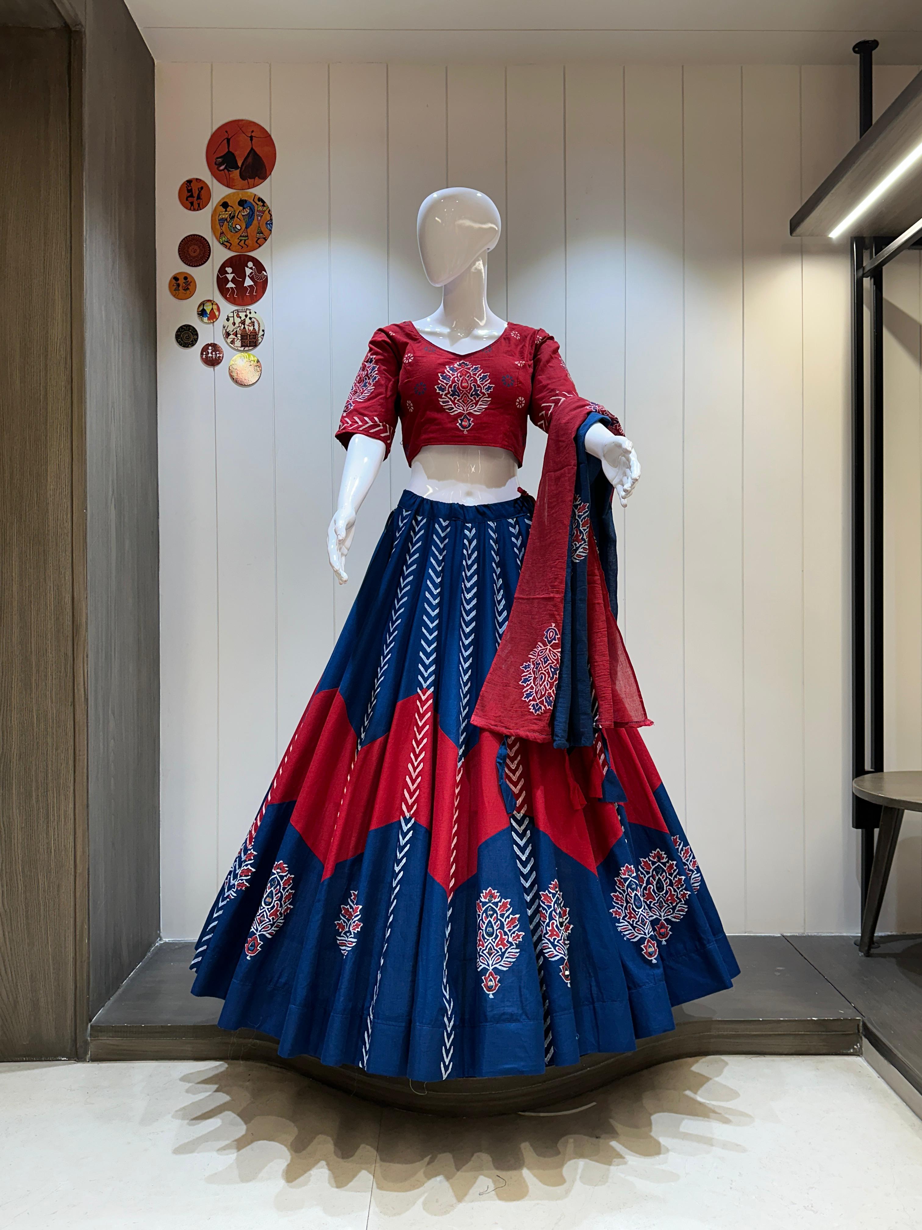 Navy Blue &amp; Maroon Chaniya Choli with Mirror Work

