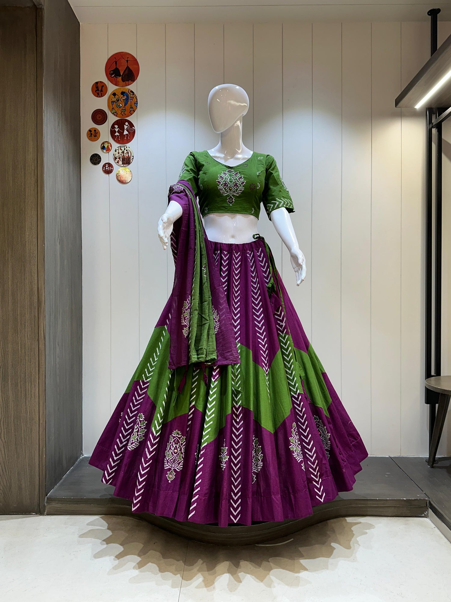 Purple &amp; Green Flex Cotton Chaniya Choli Set

