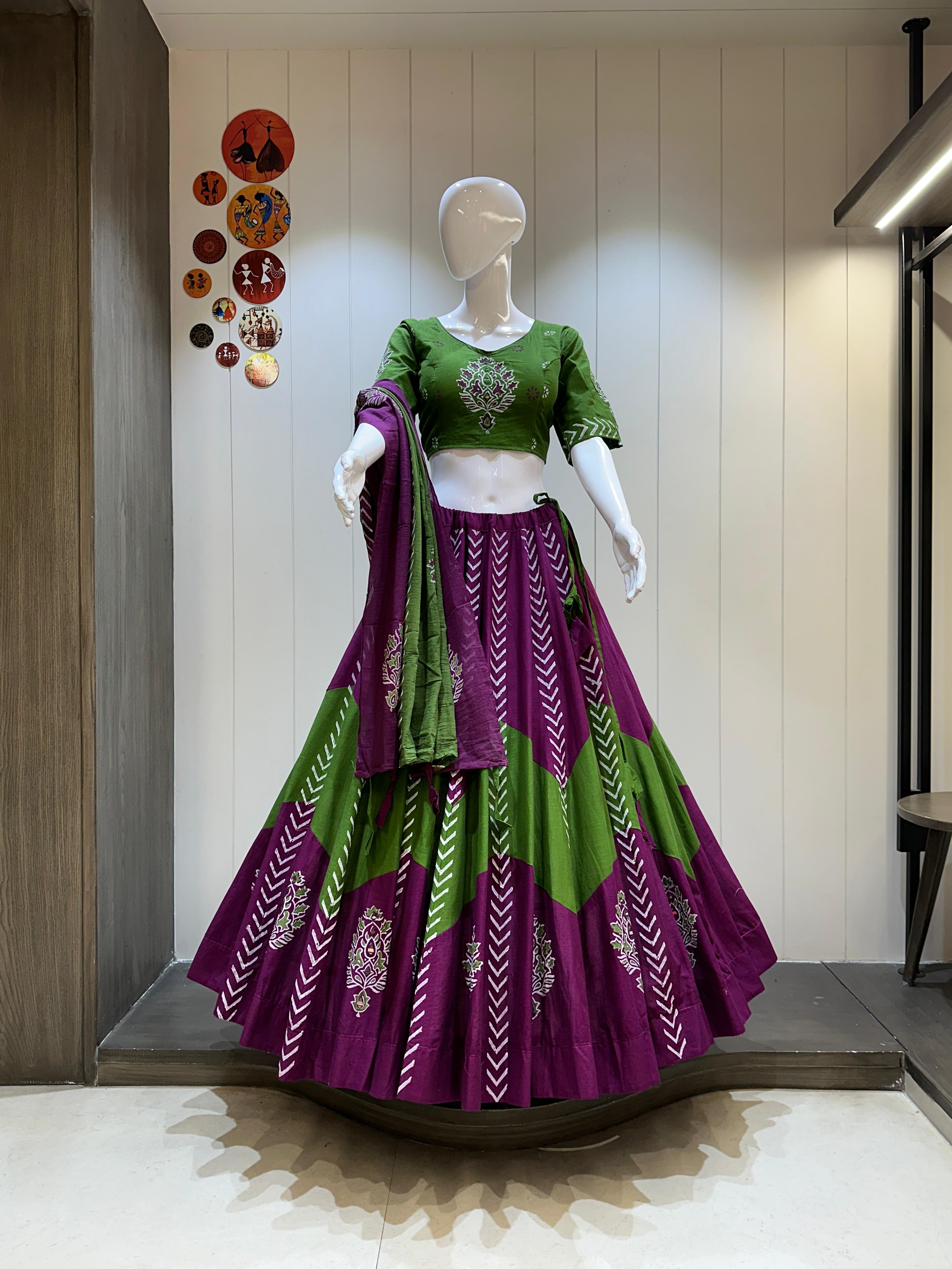 Purple & Green Flex Cotton Chaniya Choli Set

