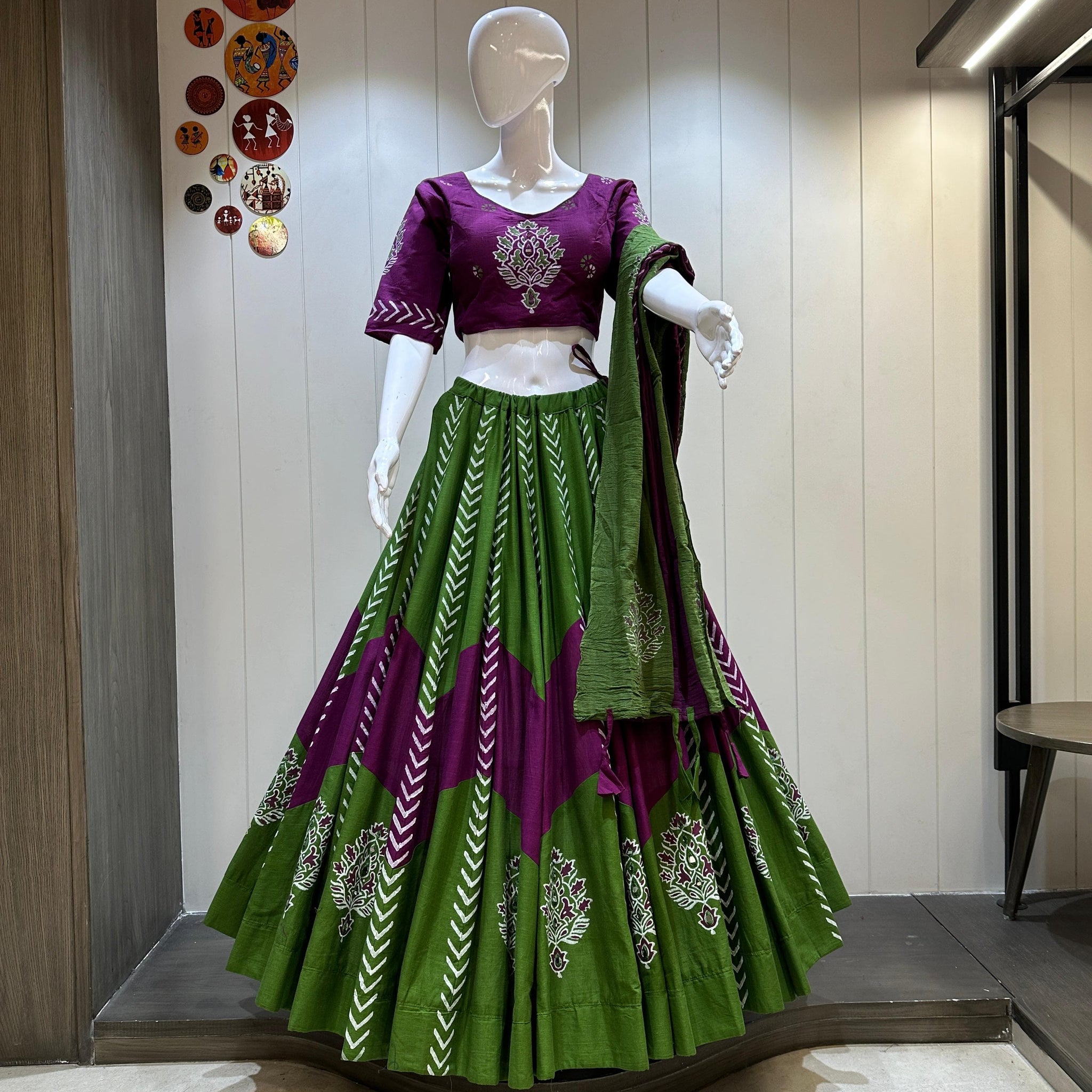 Navratri Special Dandiya Choli Set in Green Purple

