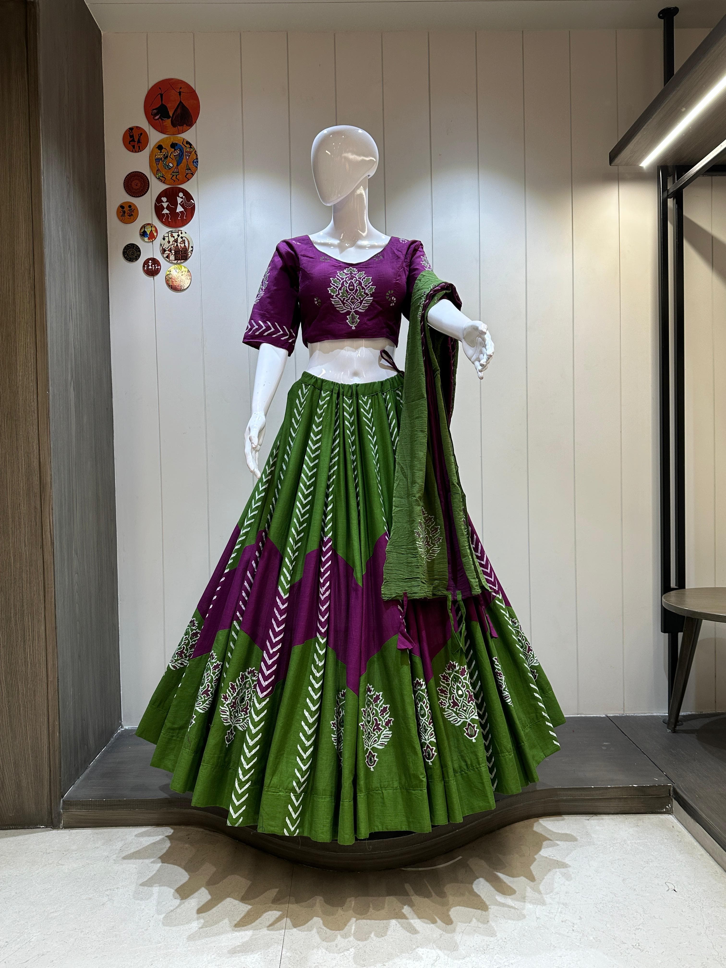 Navratri Special Dandiya Choli Set in Green Purple

