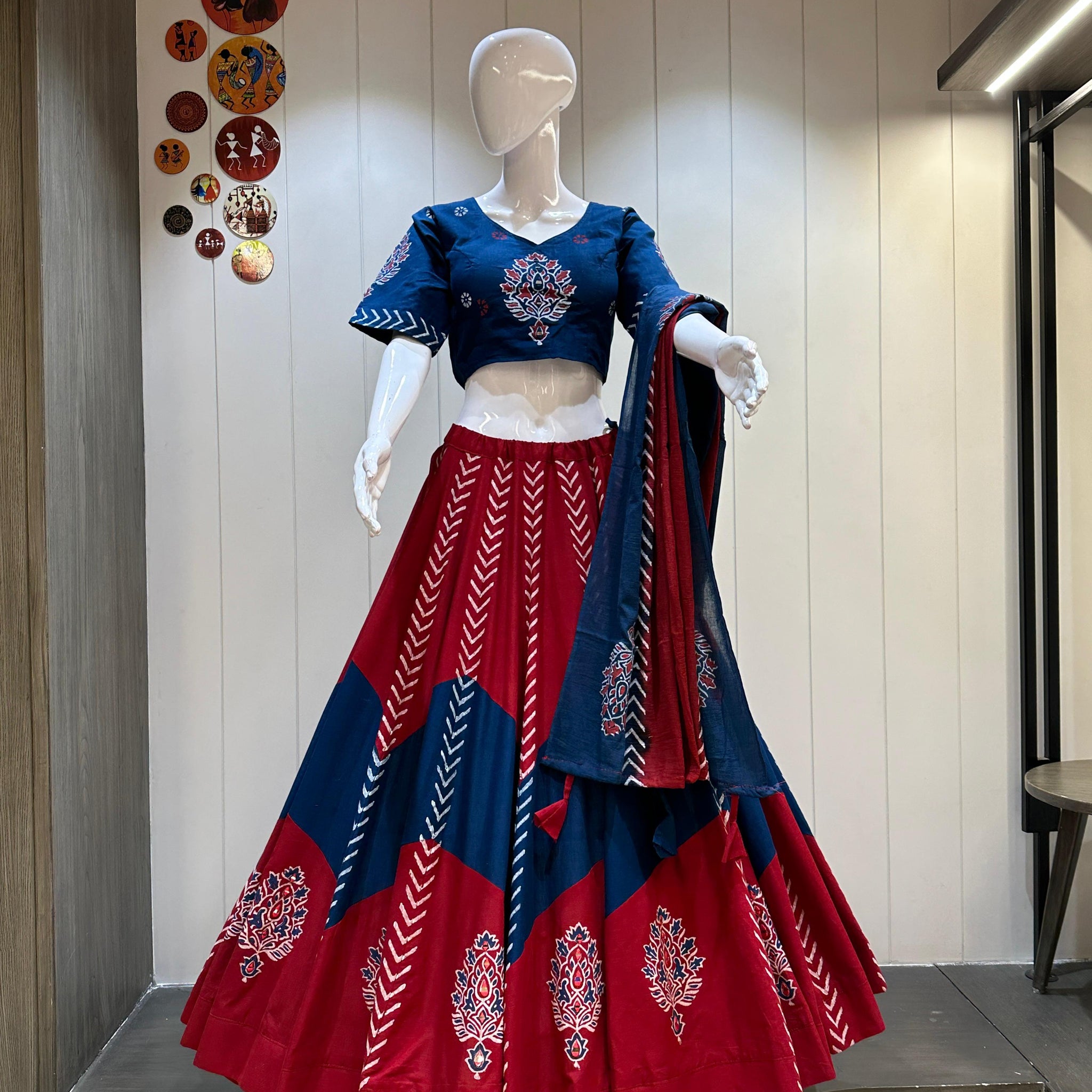 Maroon & Navy Blue Chaniya Choli with Mirror Work

