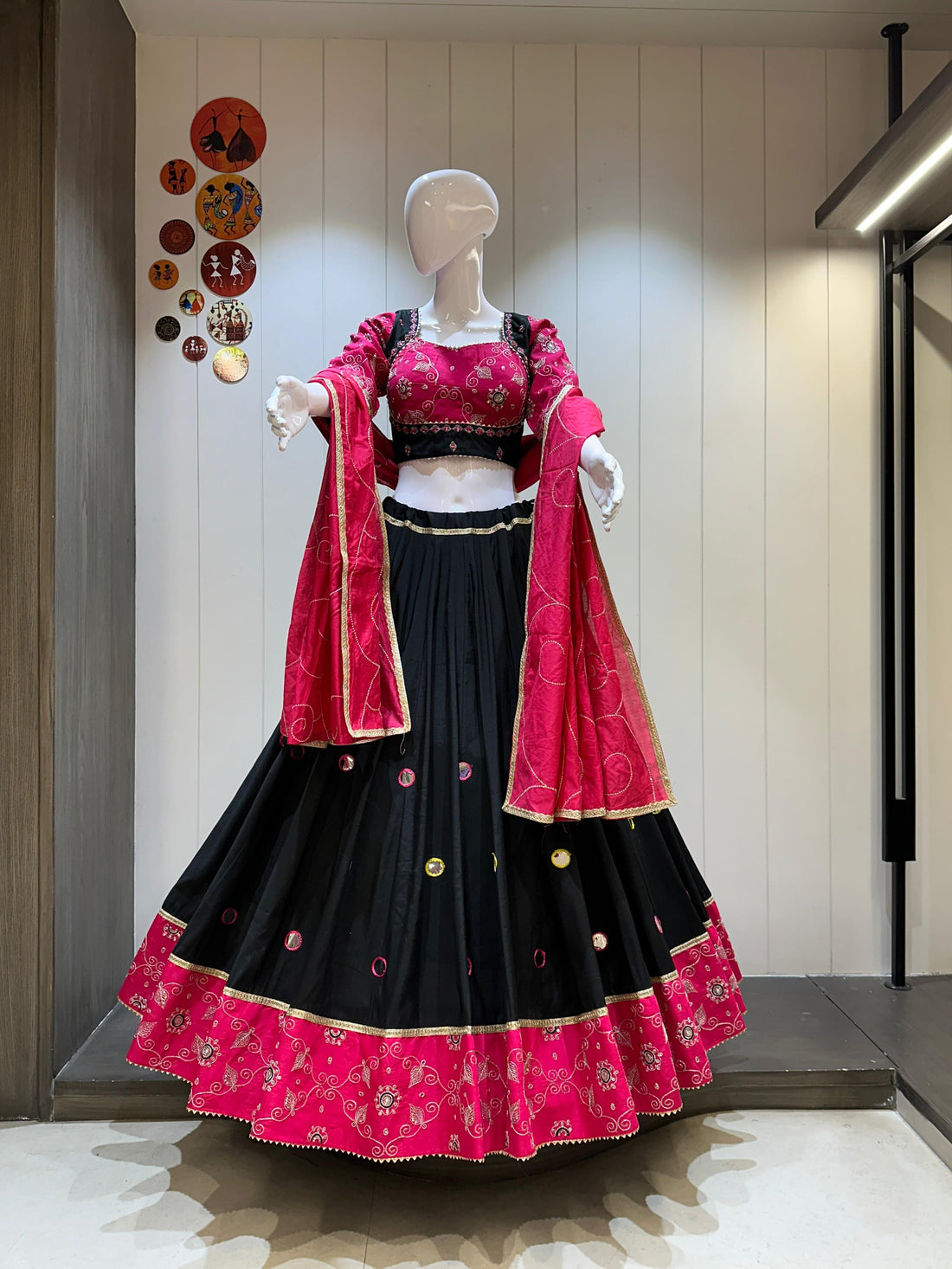 Black cotton chaniya choli with pink dupatta