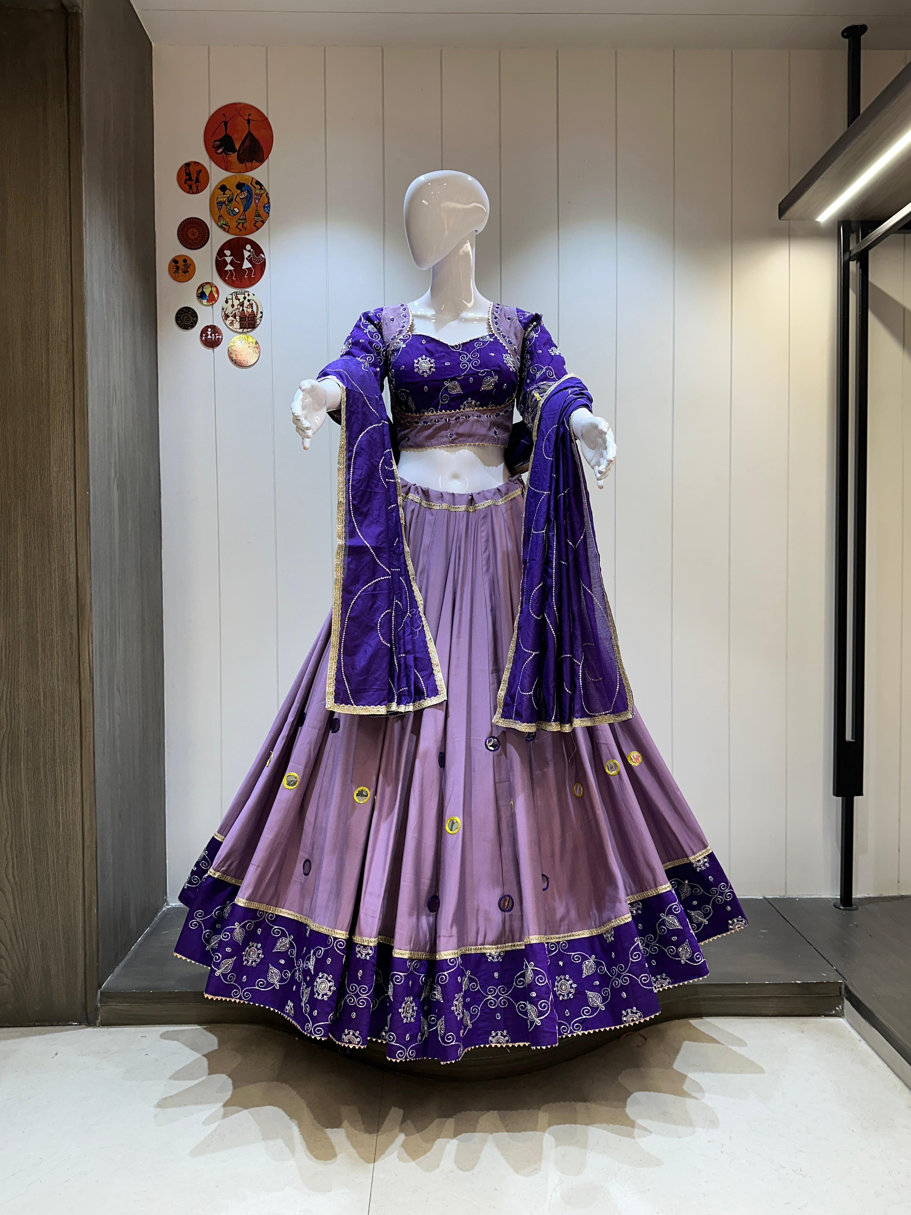 Lavender Gujarati chaniya choli with purple dupatta 