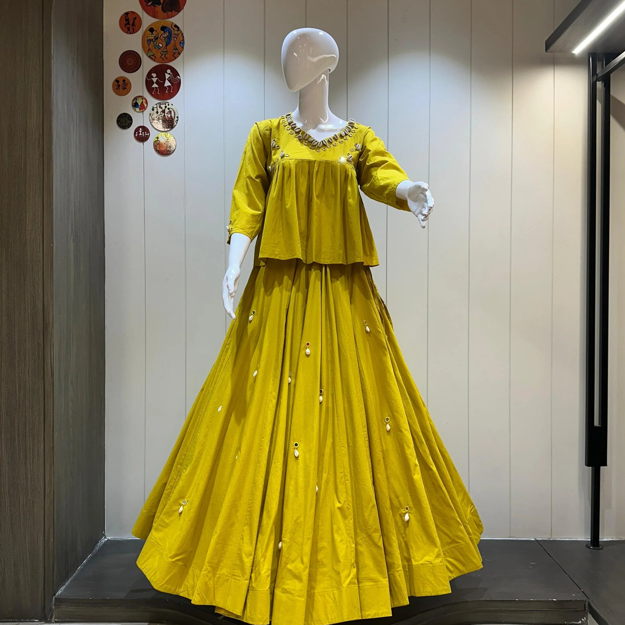 Mustard Yellow Dhabu Cotton Chaniya Choli for Garba

