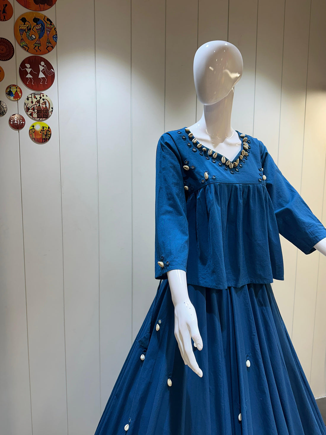 Peacock Blue Kediyu Chaniya Choli with Mirror Work

