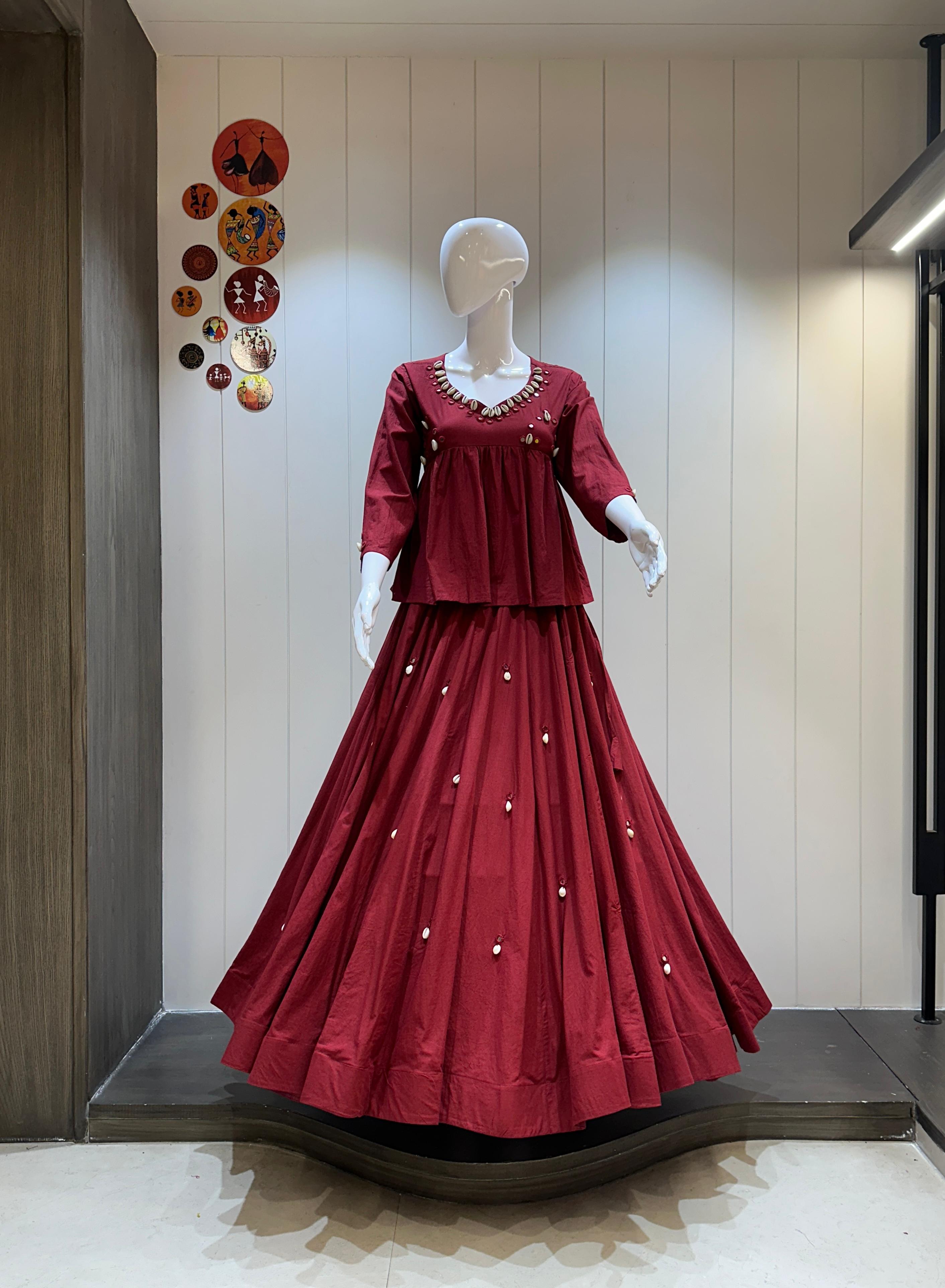 Maroon Cotton Kediyu Chaniya Choli with Heavy Mirror Work