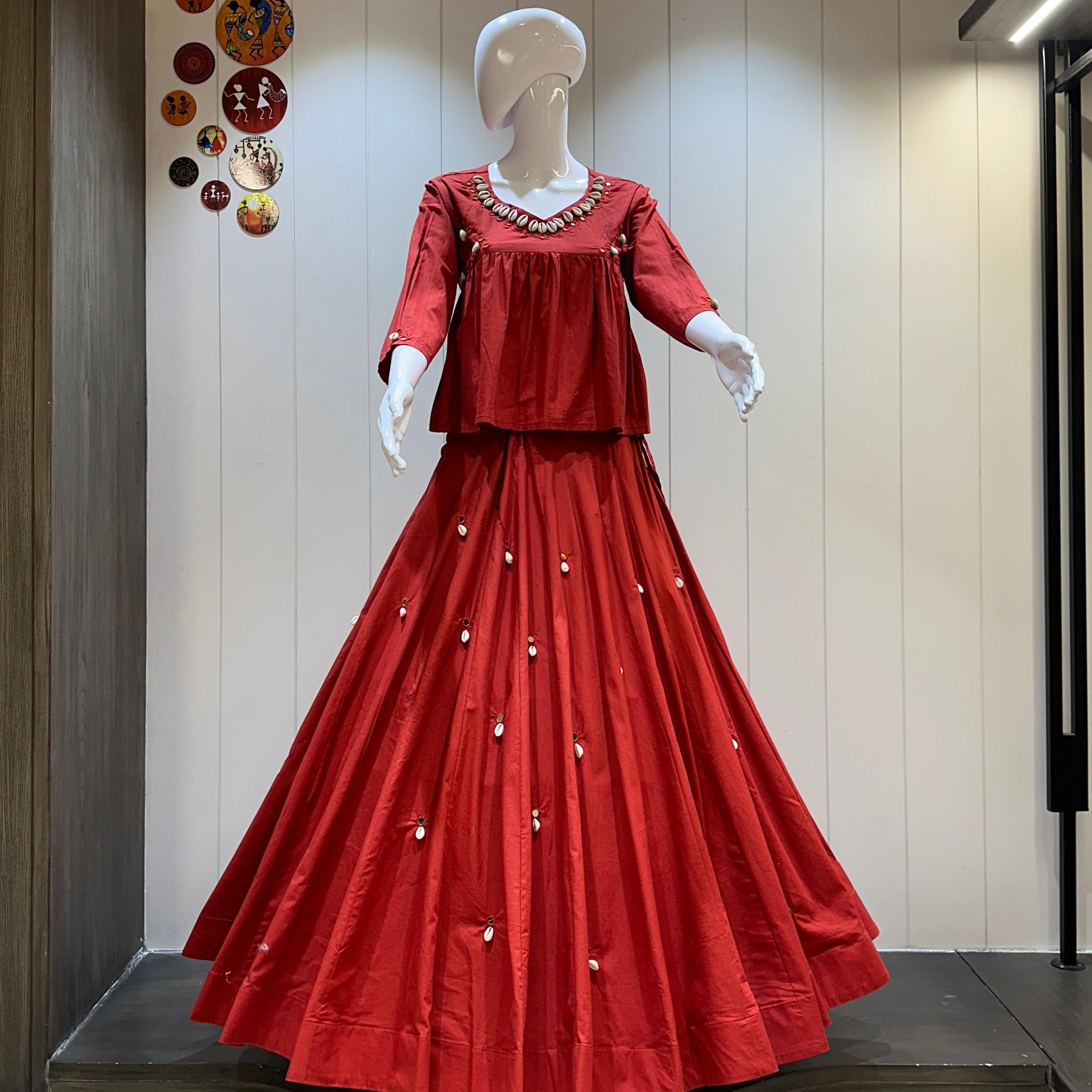 Pure Cotton Chaniya Choli in Brick Red Color


