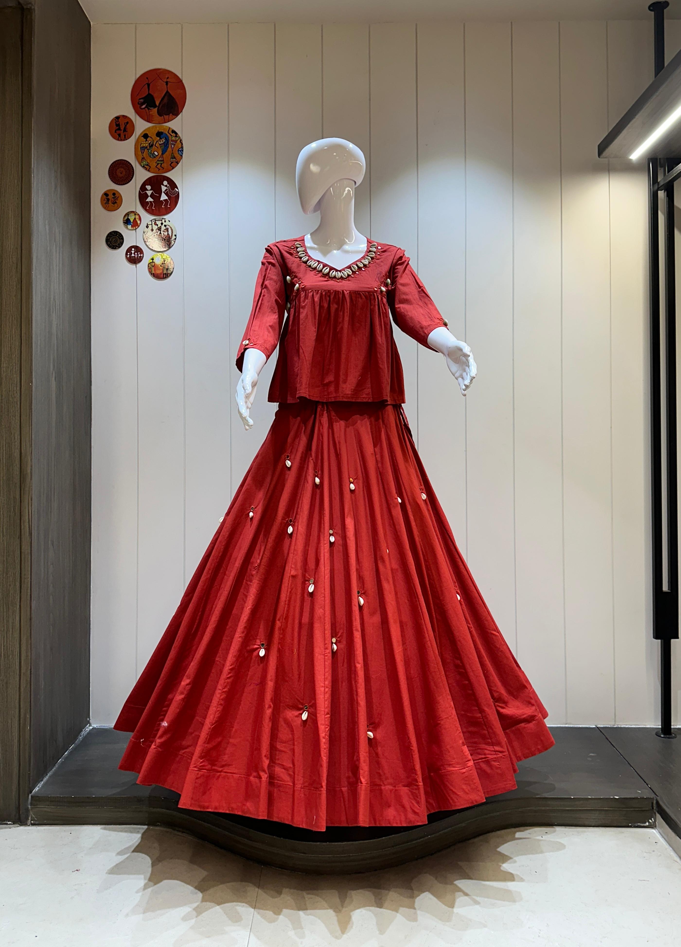 Pure Cotton Chaniya Choli in Brick Red Color

