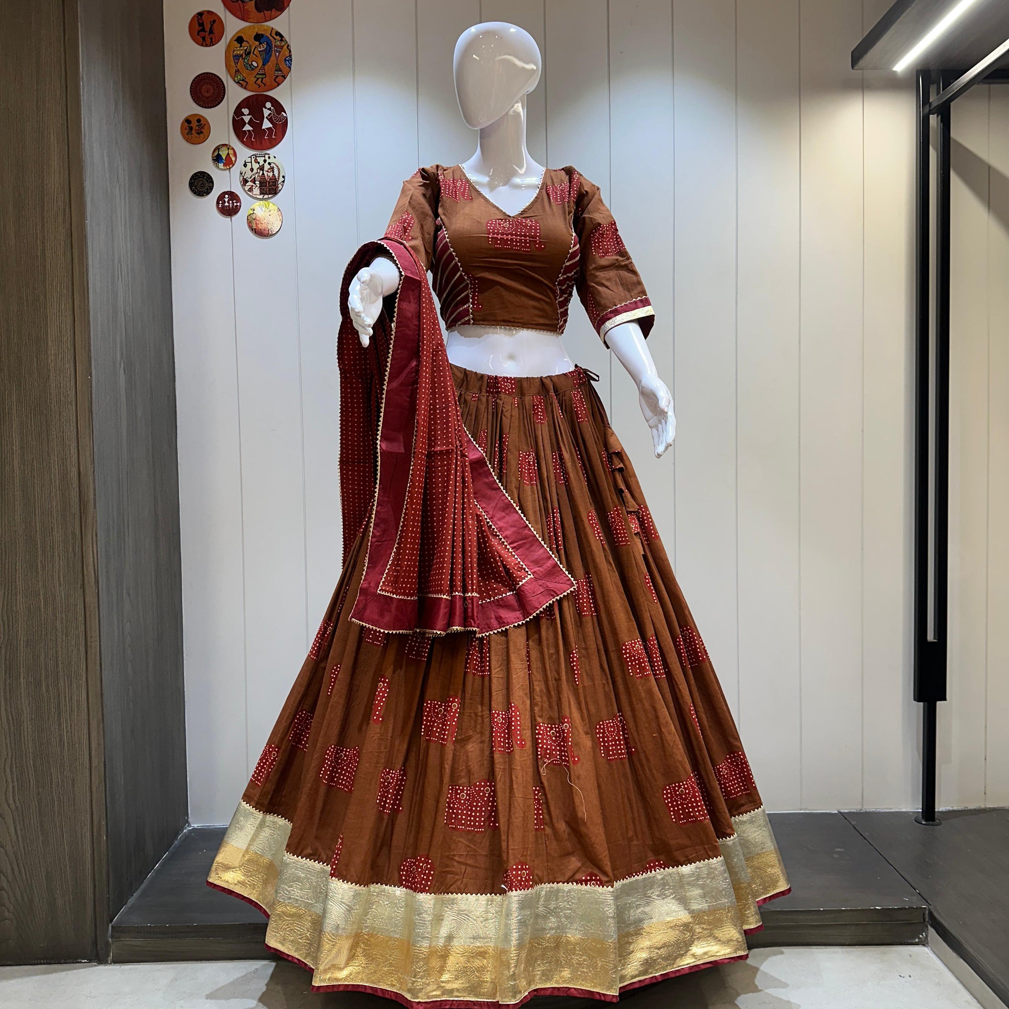 Rust Brown & Maroon Ajrakh Cotton Chaniya Choli

