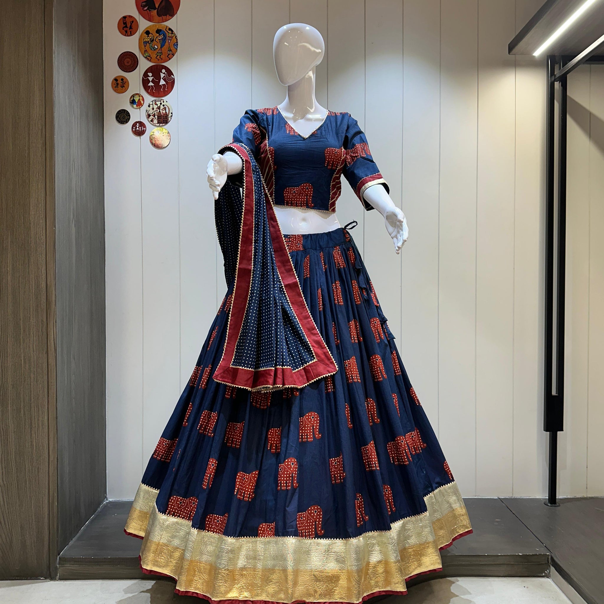 Navy Blue cotton chaniya choli for garba 