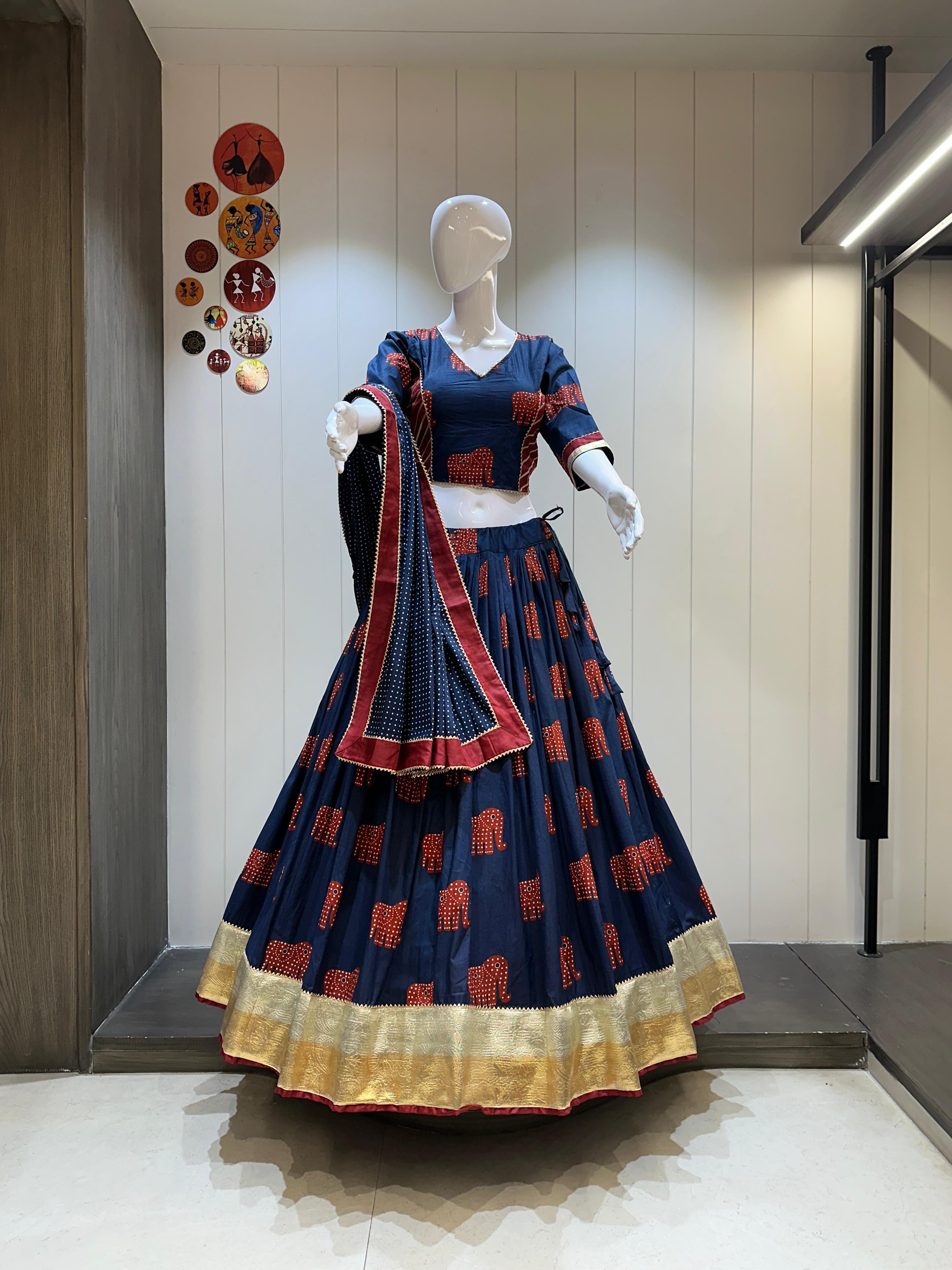 Navy Blue cotton chaniya choli for garba 