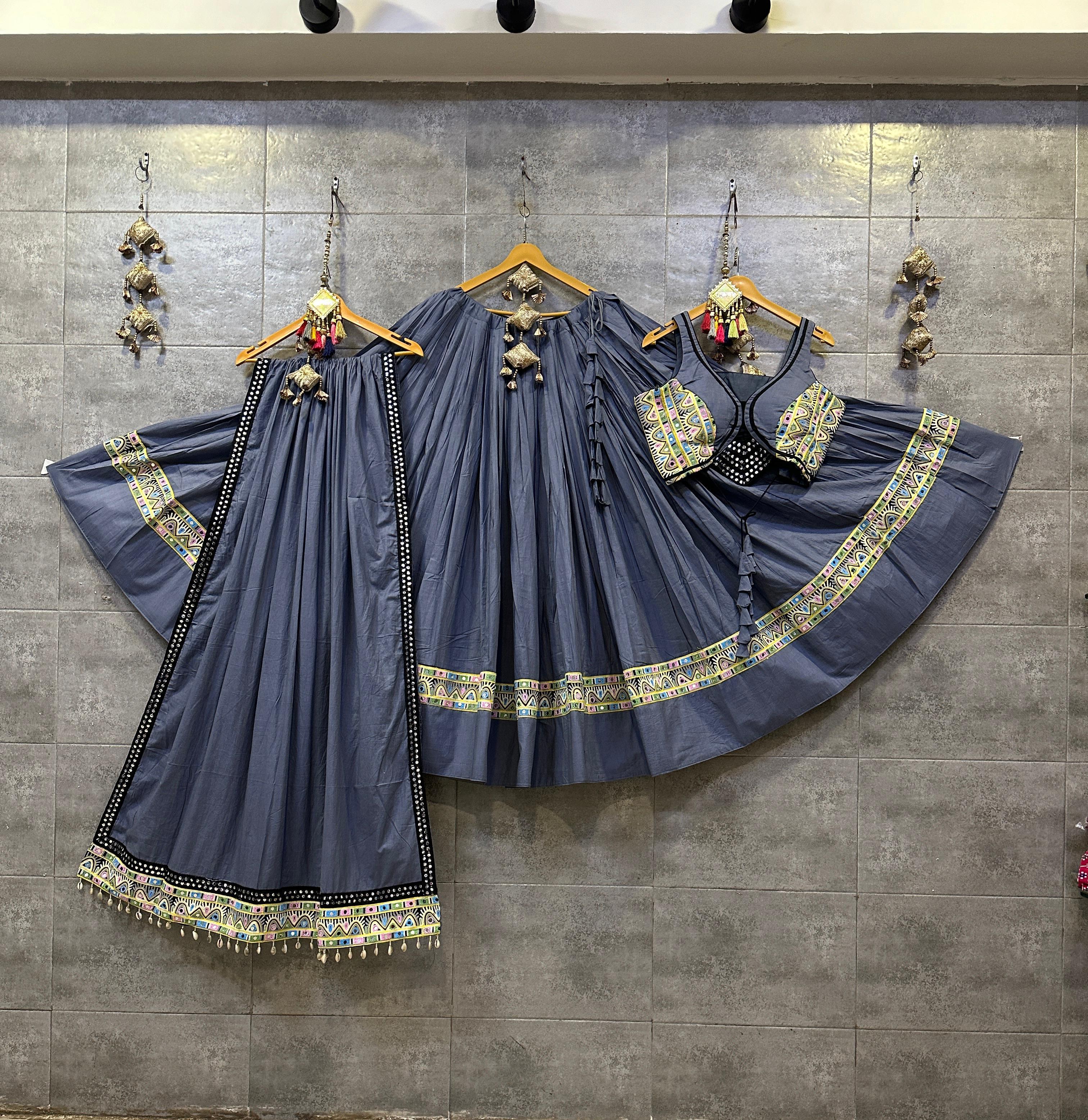 Steel grey mal cotton chaniya choli set with dupatta