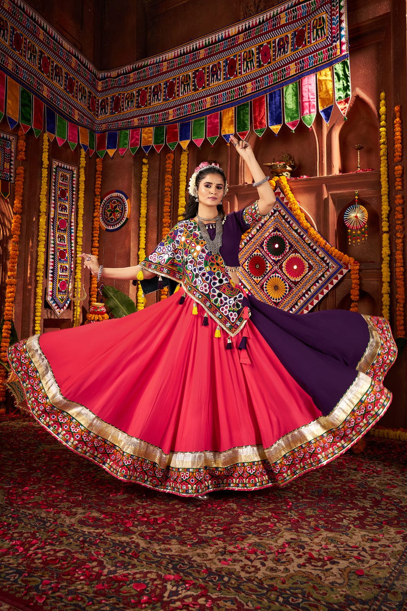 Multicolor chaniya choli for Navratri with heavy mirror and thread work