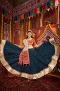 Teal blue stitched choli with embroidered dupatta for women